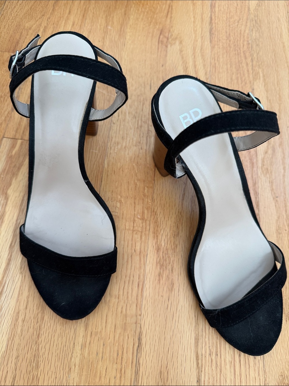 bp Black Suede Ankle Strap Block Heel Sandals